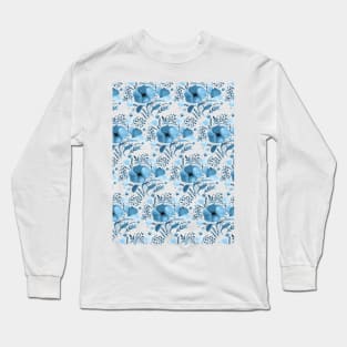 Watercolor poppies bouquet pattern - blue Long Sleeve T-Shirt